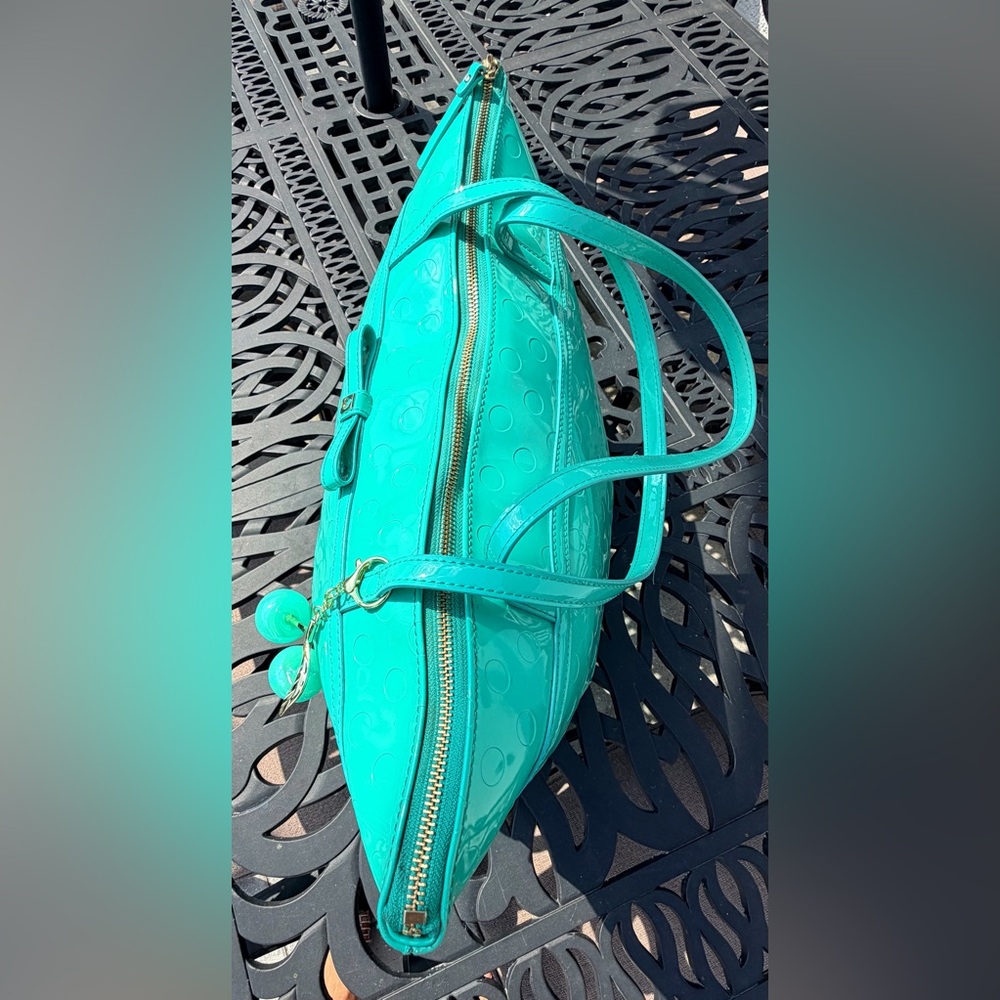 Kate Spade Sophie Camellia Street Teal Tote w Gold Hardware & Matching Cherries - Picture 11 of 17